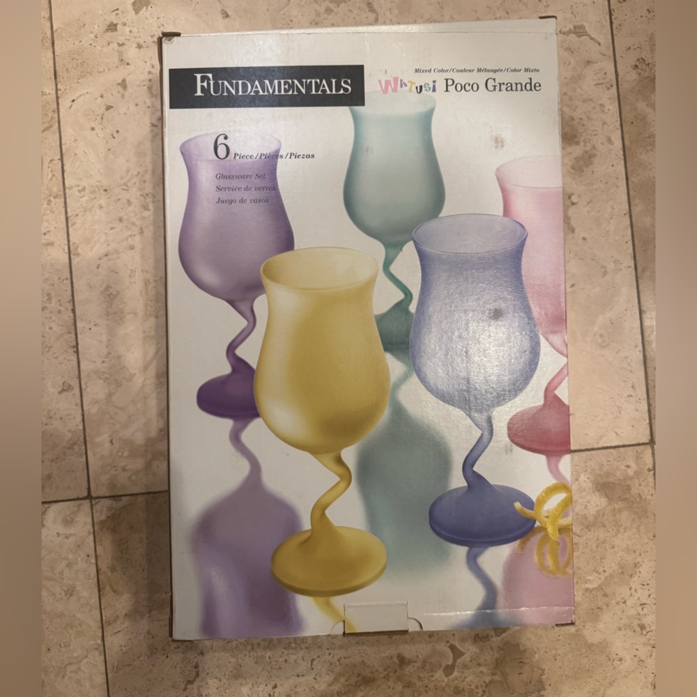 1980s Fundamentals Watusi Frosted Satin Pastel Z Stem Wine Cocktail Glasses
